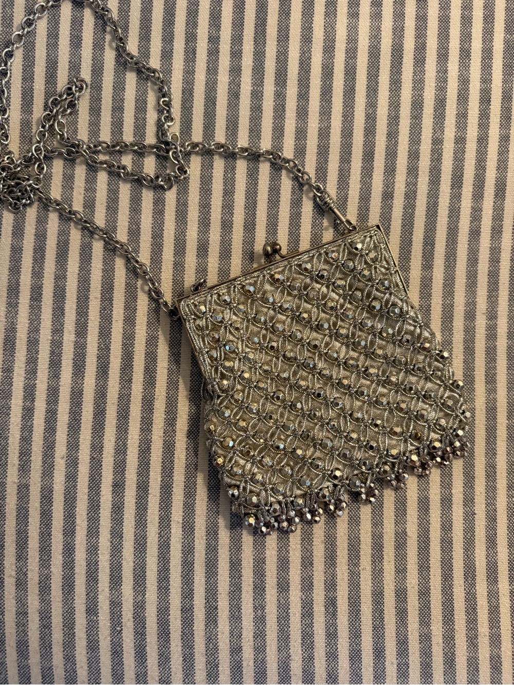Silver Beaded Evening Crossbody Bag